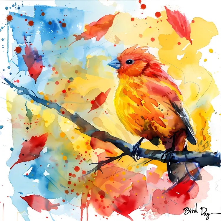Colorful Bird on Branch for Bird Day