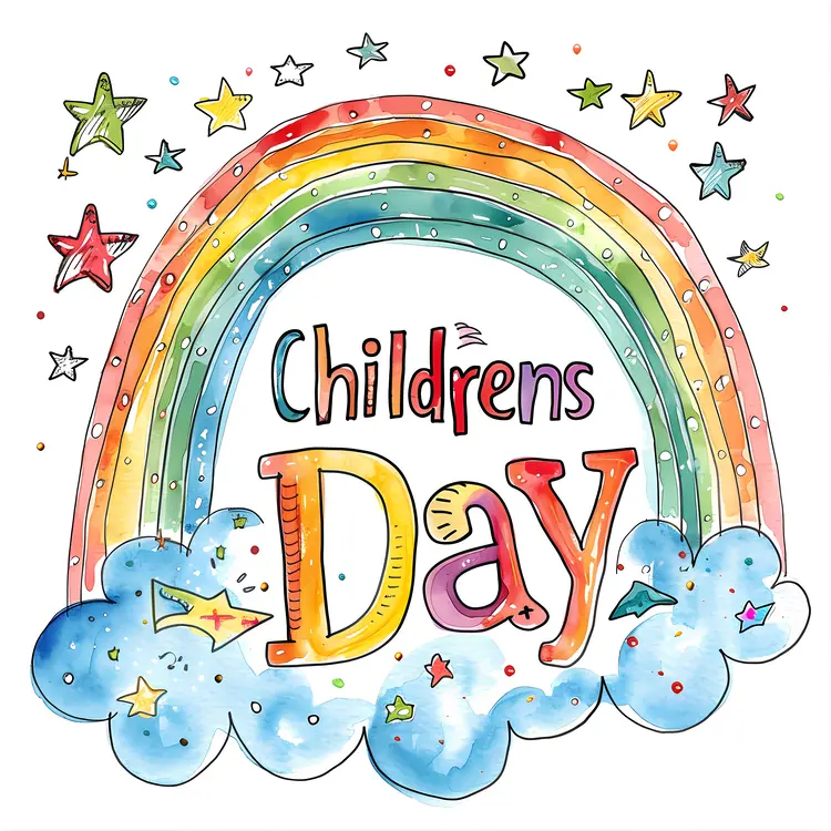 Colorful Rainbow and Stars for Children's Day