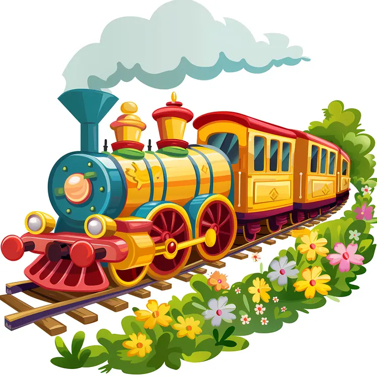 Vintage Train with Flowers Along the Track