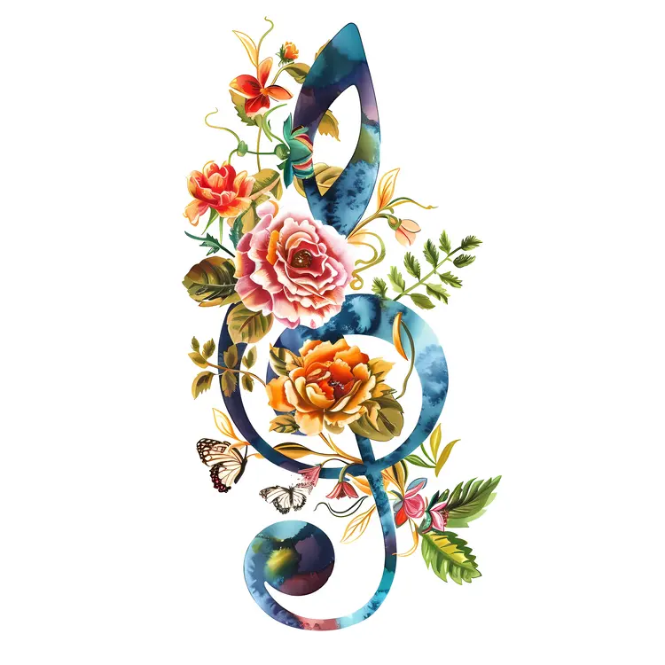 Floral Treble Clef with Colorful Flowers