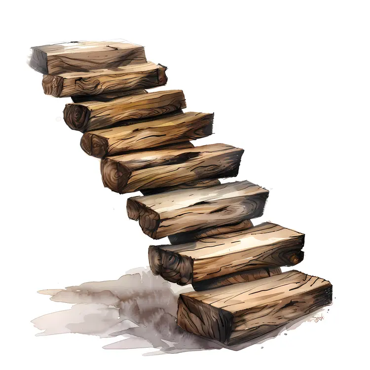Rustic Log Stairs Illustration