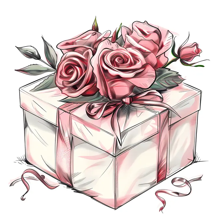 Gift Box with Pink Roses