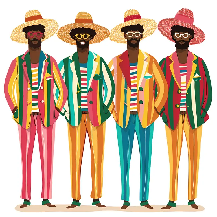 Group of Men in Colorful Striped Suits