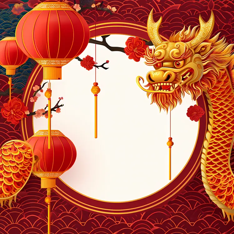 Golden Dragon and Lanterns for Chinese New Year