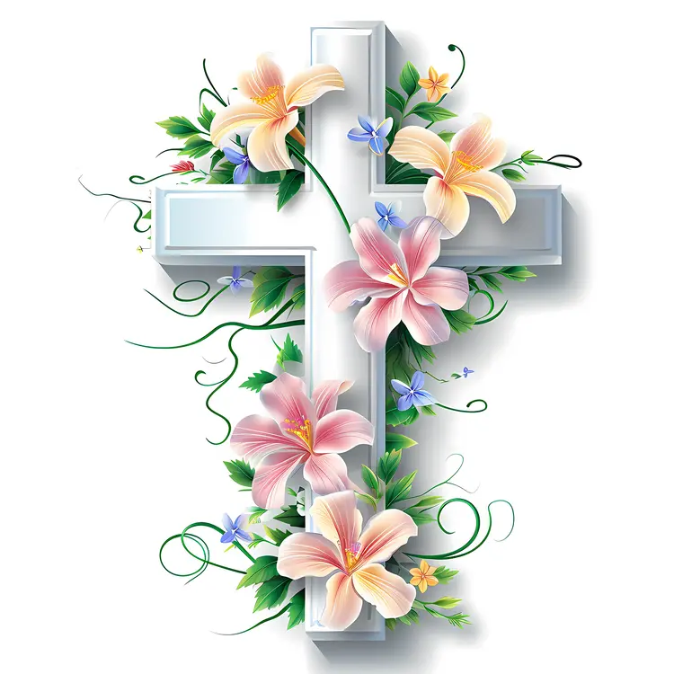 White Cross with Lilies