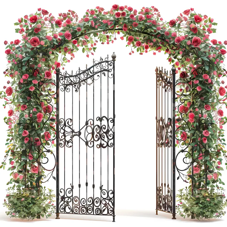 Open Iron Gate with Pink Roses