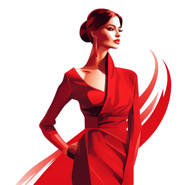 Stylish Woman Posing in Red Dress