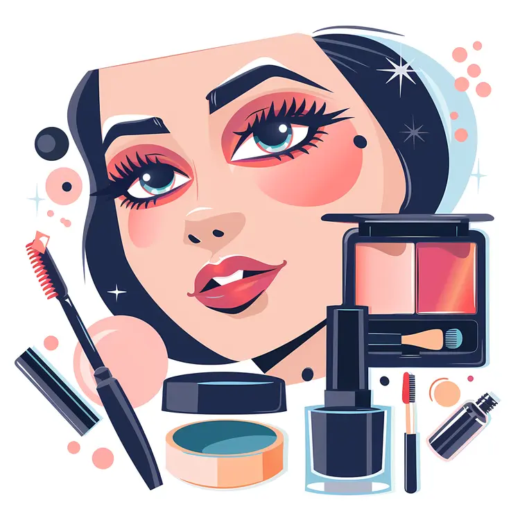 Woman Surrounded by Makeup Products