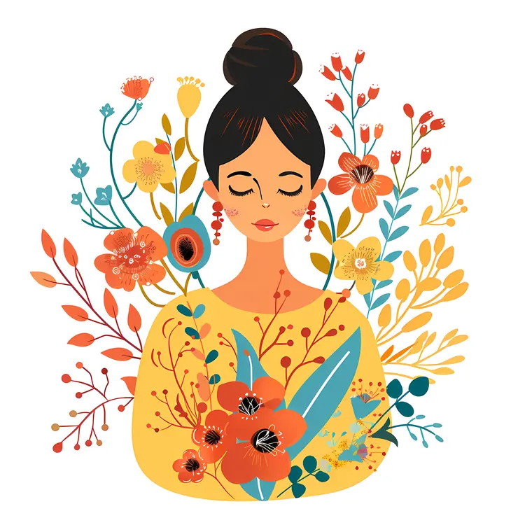 Woman with Floral Background