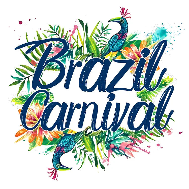 Colorful Brazil Carnival Celebration with Birds and Flowers