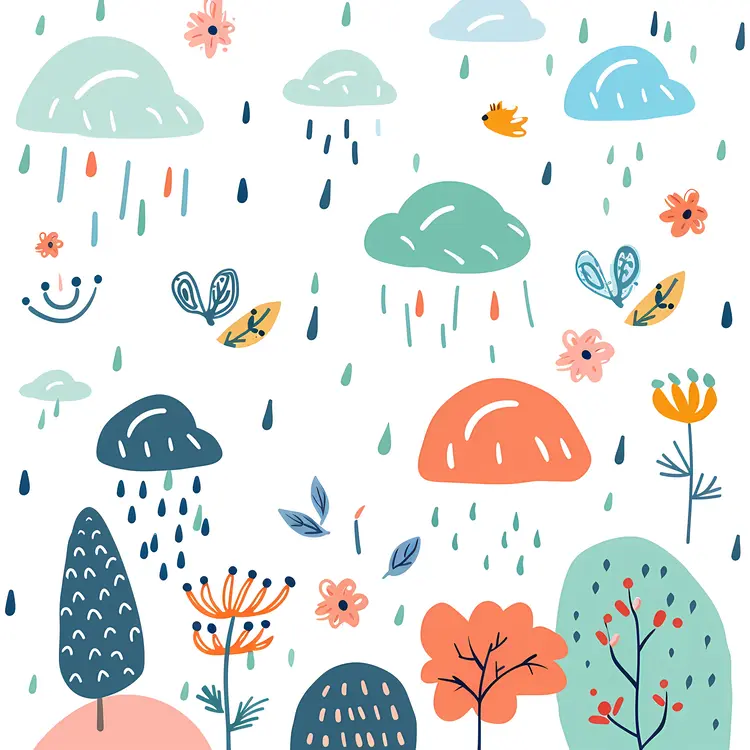 Cute Clouds and Flowers Pattern
