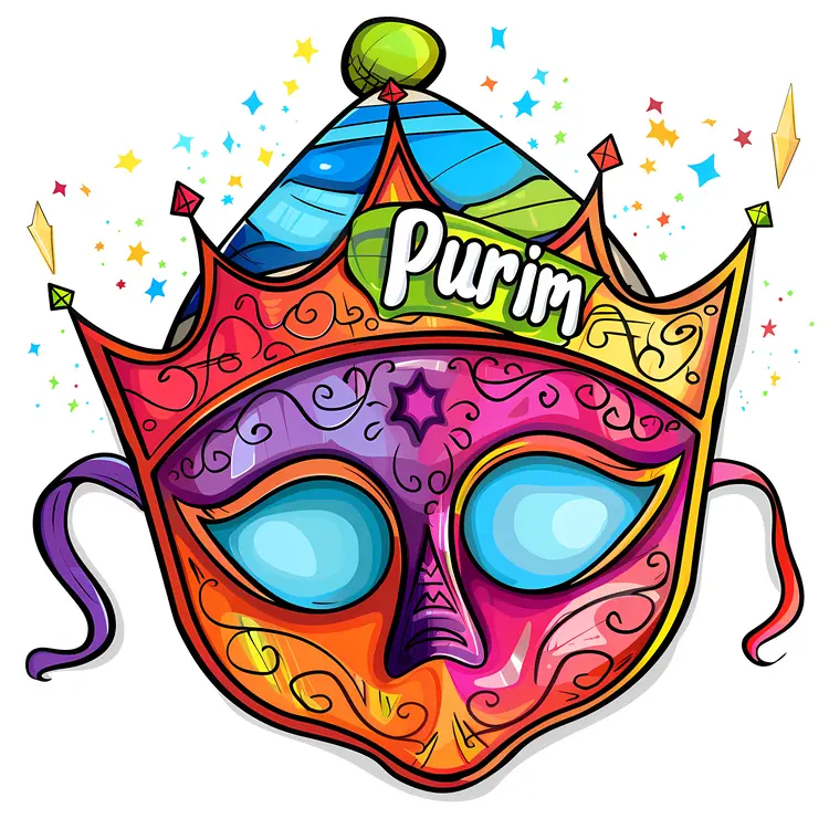 Colorful Purim Mask with Text