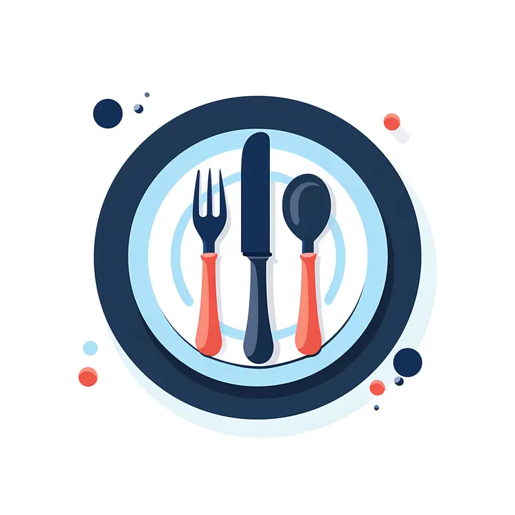 Blue and Red Cutlery on Plate Illustration