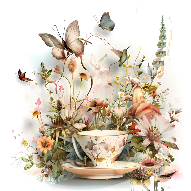 Teacup with Flowers and Butterflies
