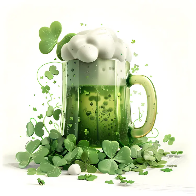 Green Beer with Clover and Foam