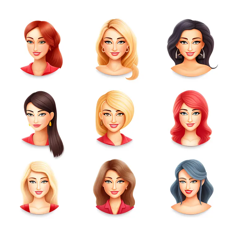 Group of Women Cartoon Faces Emoji
