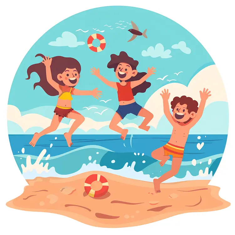 Happy Kids Playing on the Beach