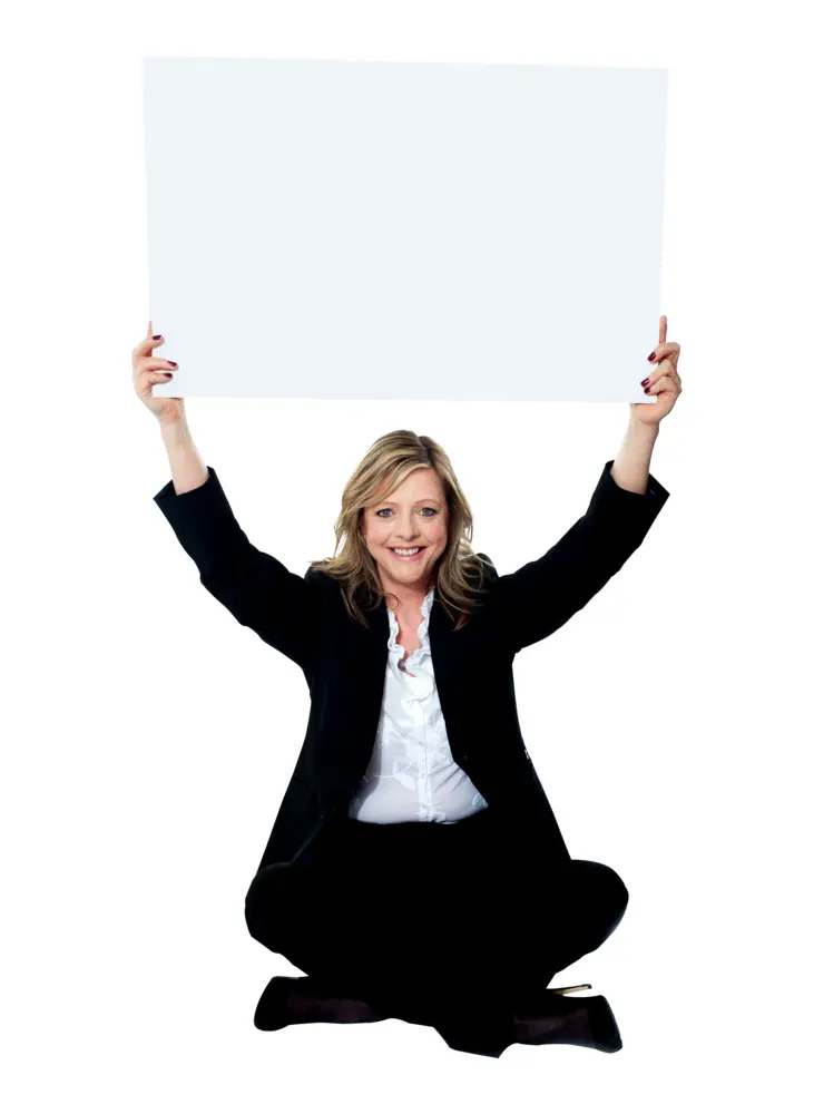 Woman Sitting and Holding Blank Sign
