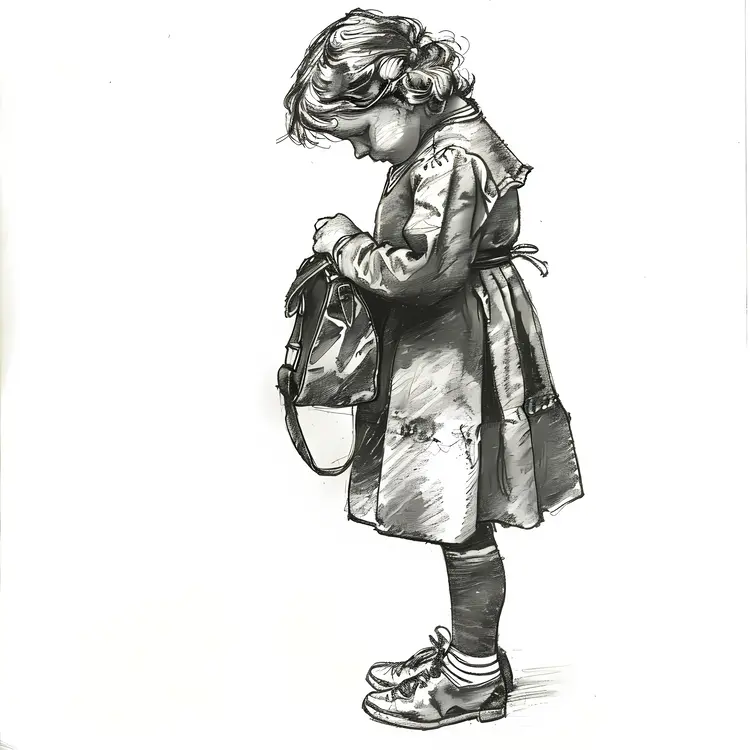 Little Girl with Backpack in Vintage Dress