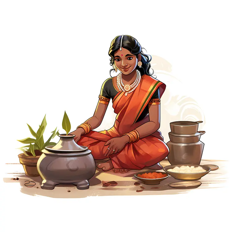 Traditional Woman Cooking with Spices