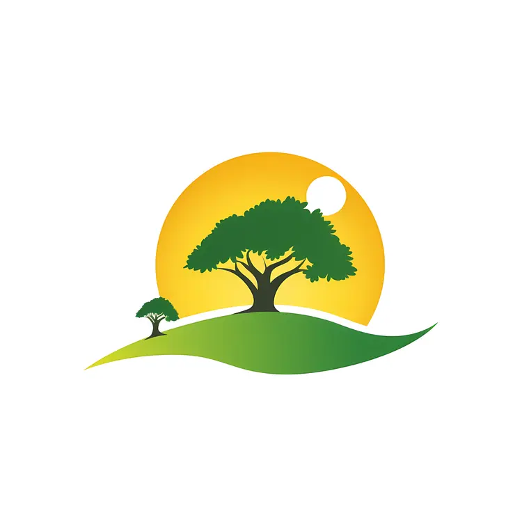 Tree with Sun on a Hill Logo