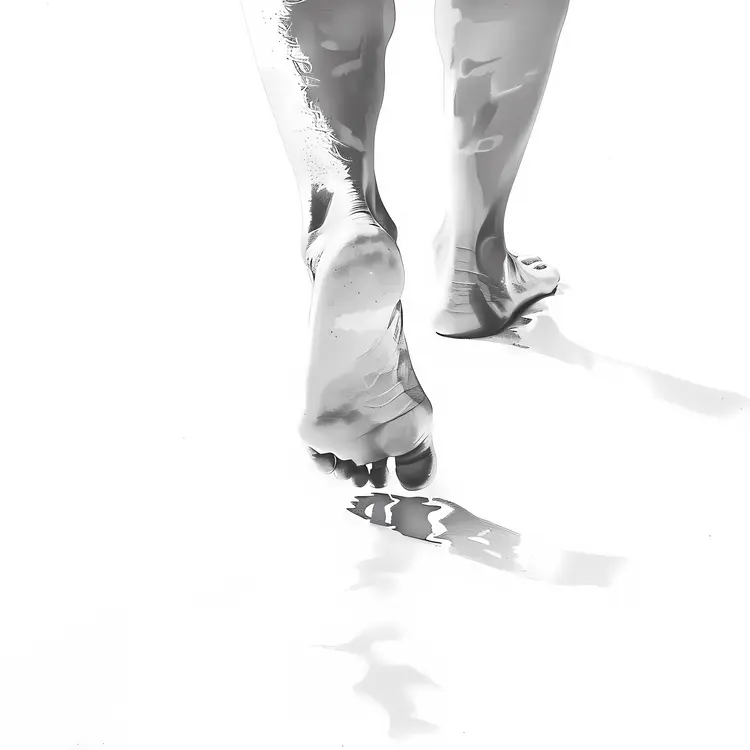 Monochrome Illustration of Bare Feet Walking