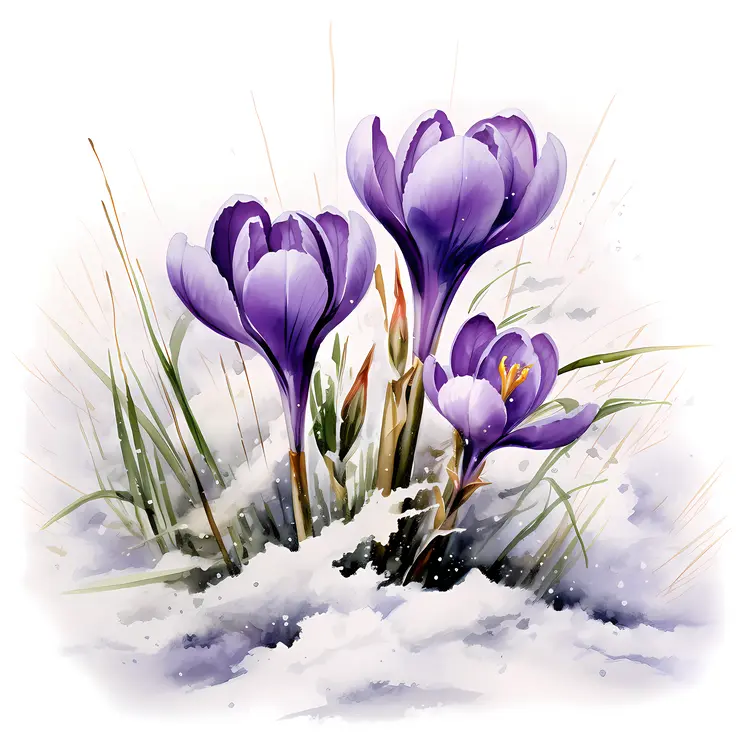 Purple Crocus in Snow