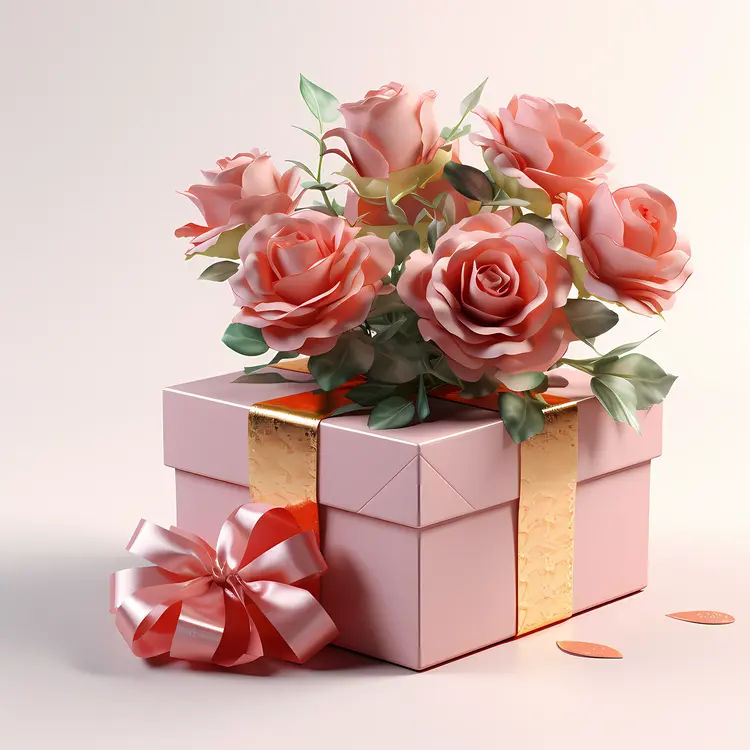 Beautiful Roses in a Gift Box for Valentine's Day