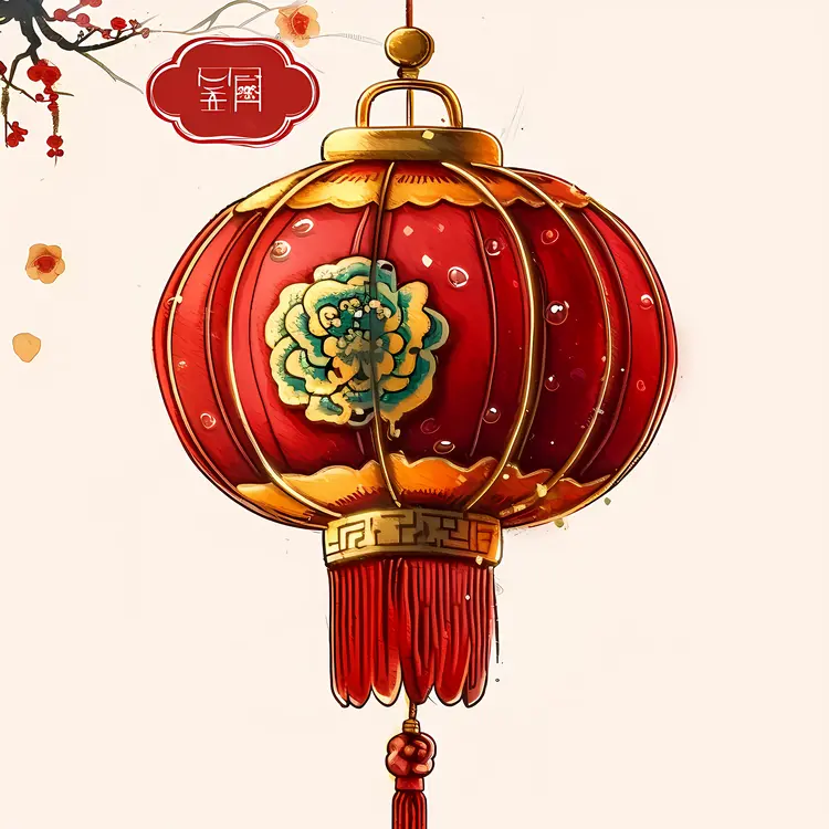 Red Lantern with Peony Design