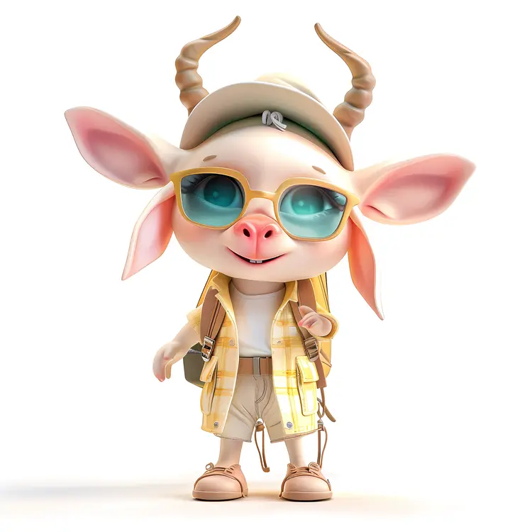 Stylish Goat Character with Sunglasses and Backpack