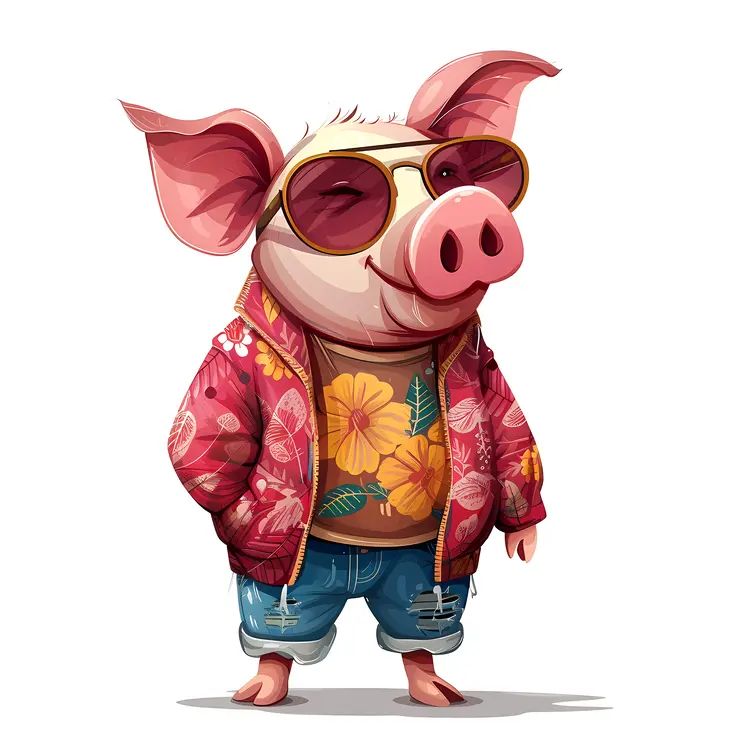 Cool Pig in Jacket Illustration