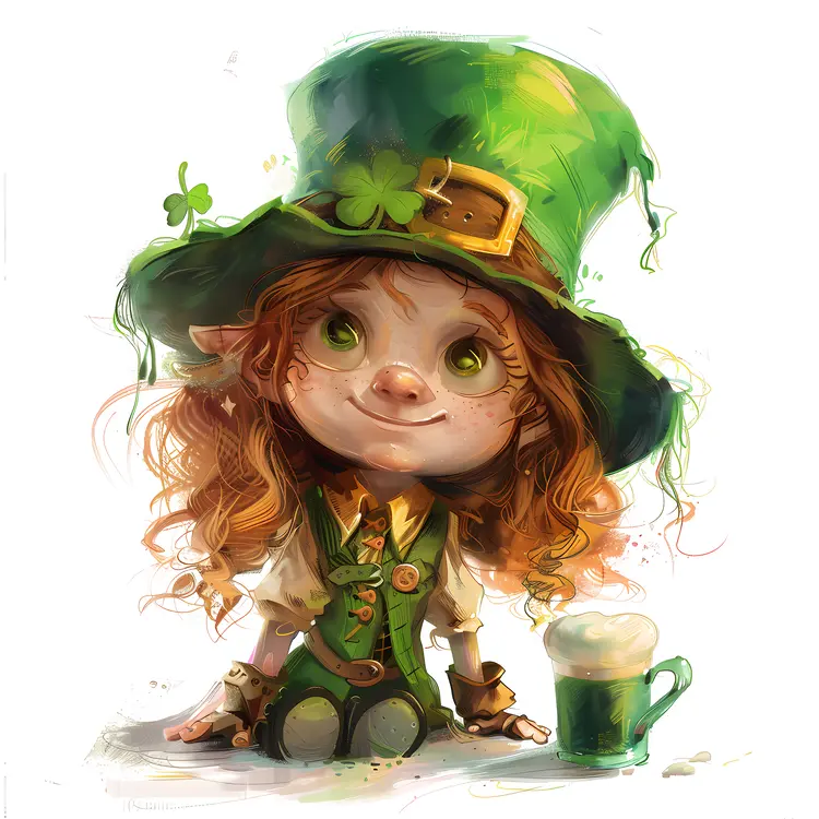 Cute Leprechaun Girl with Green Hat