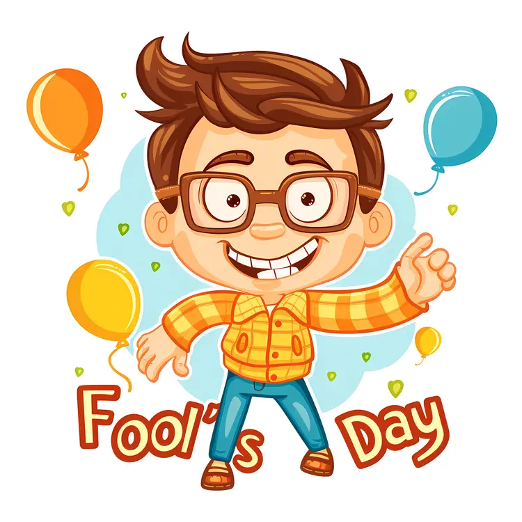 Cartoon Boy with Balloons for Fool's Day