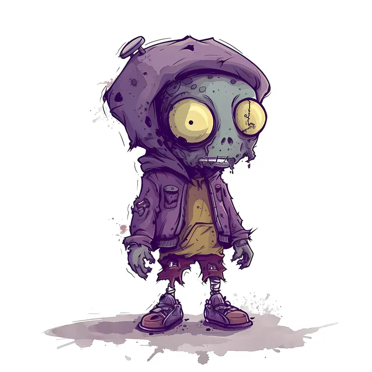 Hooded Cartoon Zombie with Yellow Eyes