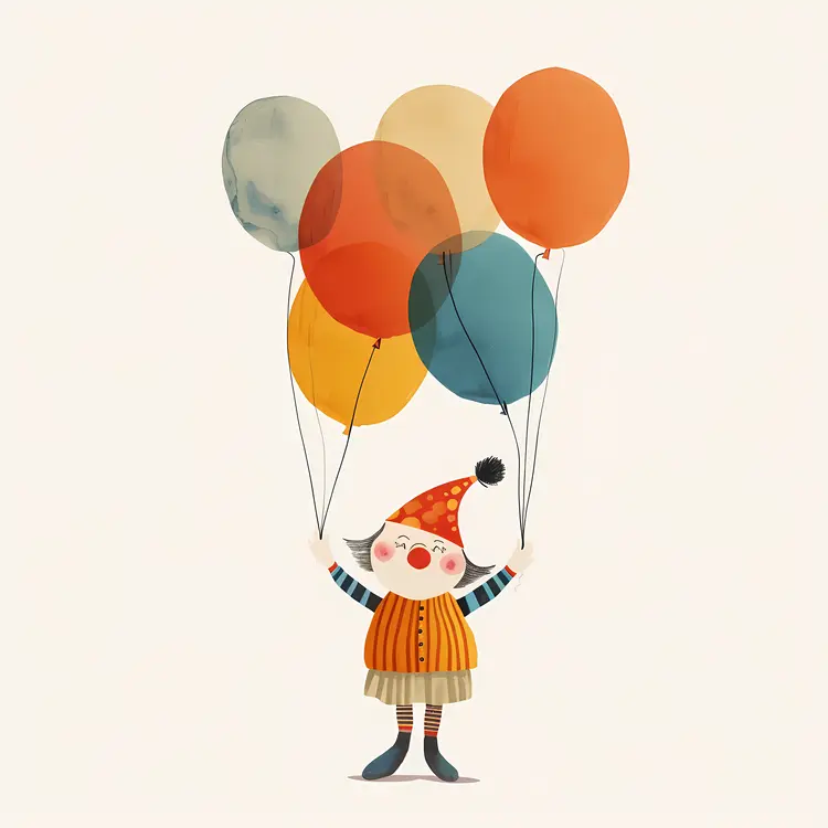 Cute Clown Holding Colorful Balloons