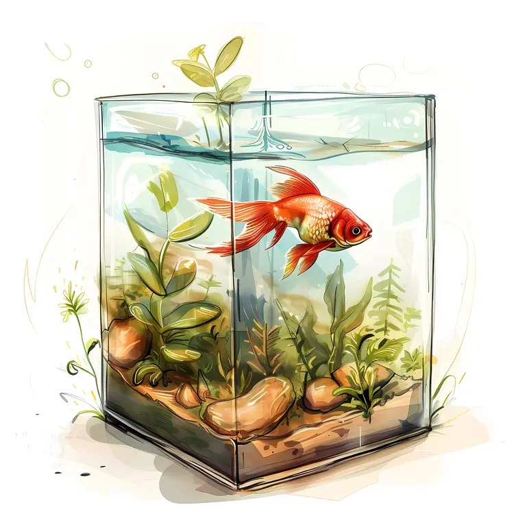Single Goldfish in a Square Aquarium