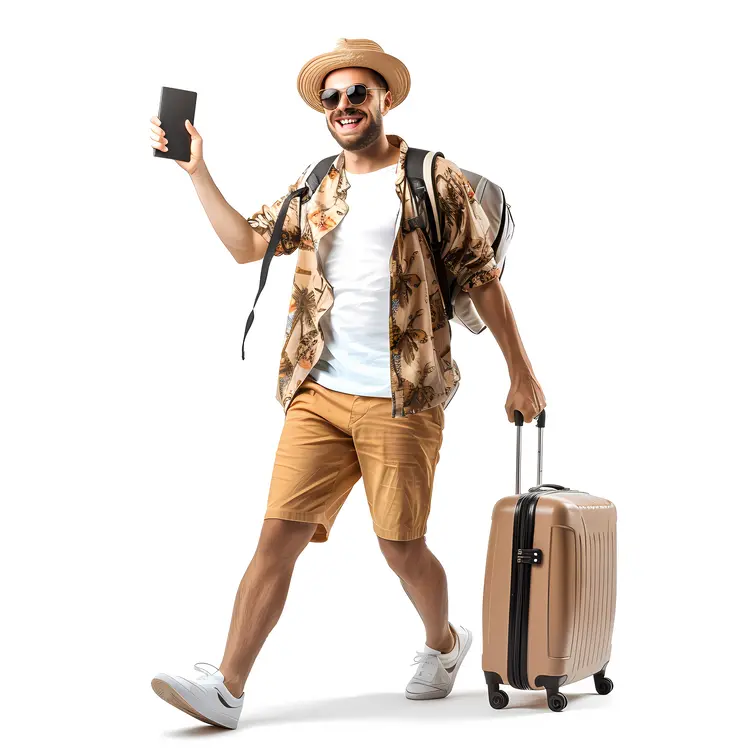 Traveler with Luggage and Hat