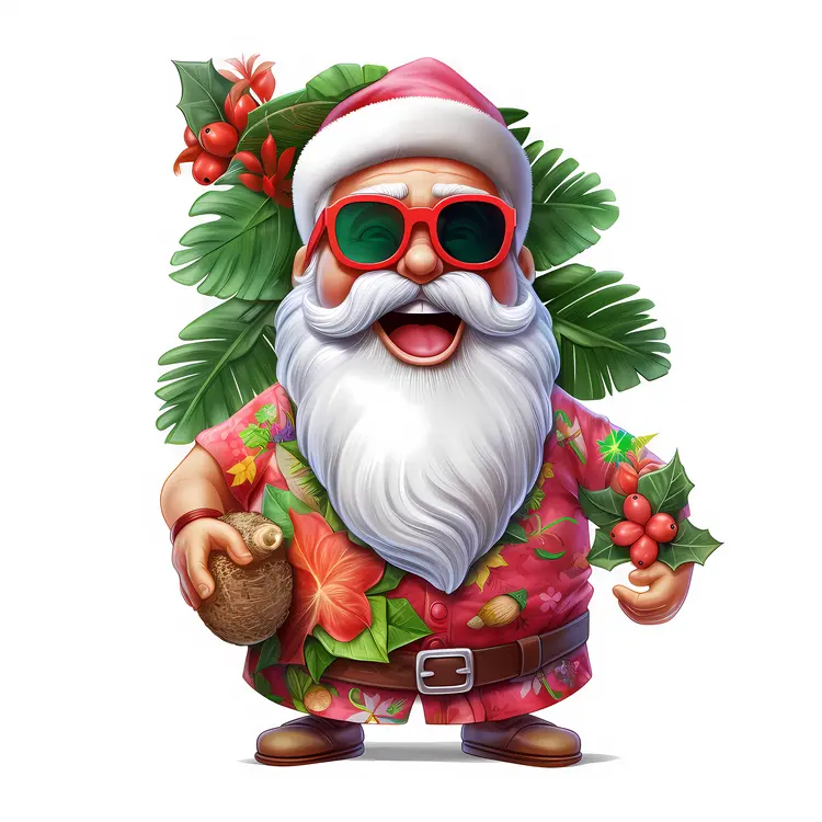 Santa in Hawaiian Shirt with Sunglasses