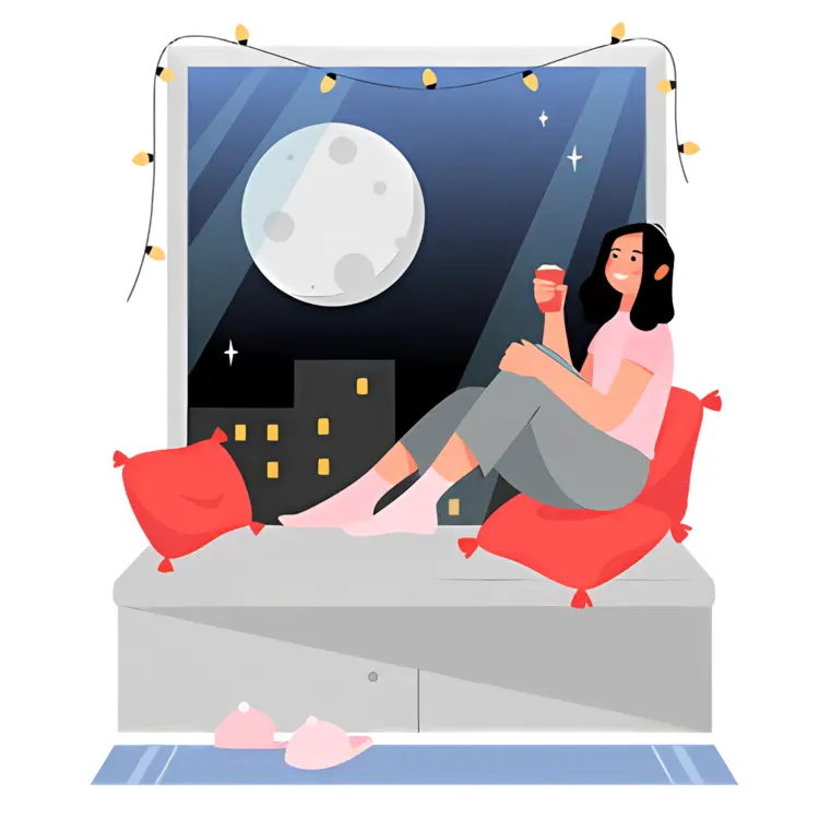 Woman Relaxing by the Window at Night