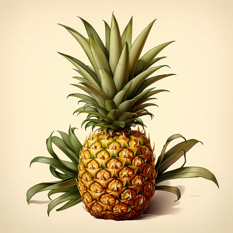Yellow Pineapple with Green Leaves