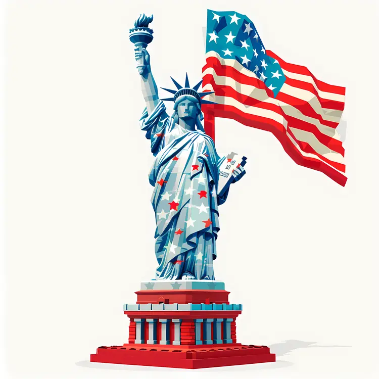 Statue of Liberty with American Flag
