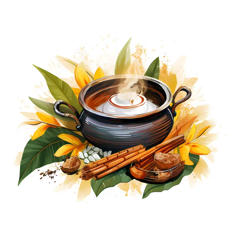 Traditional Cooking Pot with Herbs and Spices