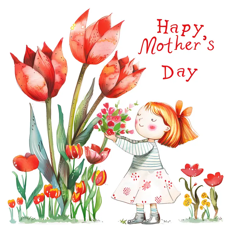 Girl with Flowers for Mother's Day