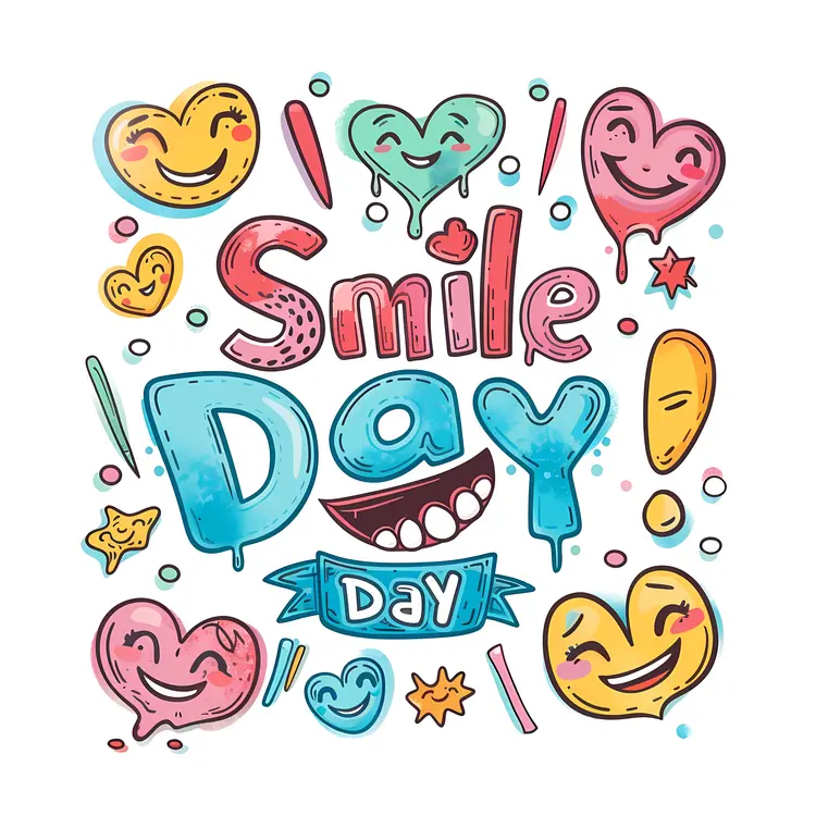 Colorful Smile Day Text with Emoticons