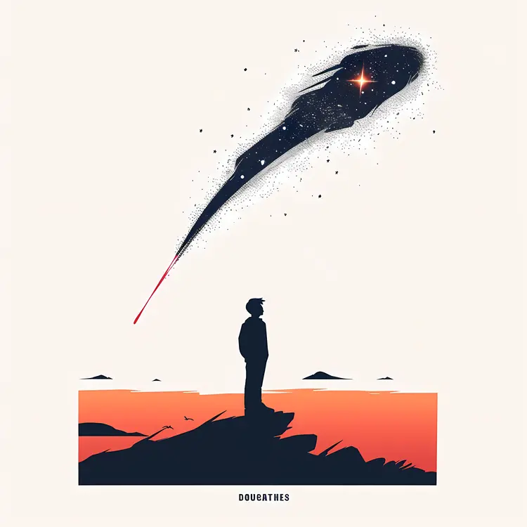 Silhouette and Meteor in Night Sky