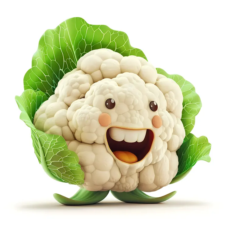 Joyful White Cauliflower Cartoon