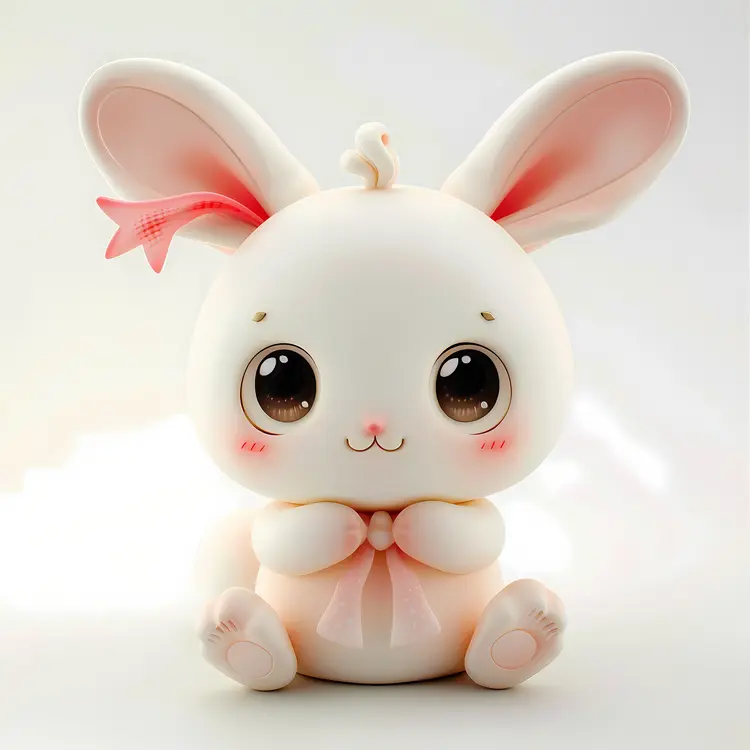 Adorable White Cartoon Bunny with Big Eyes