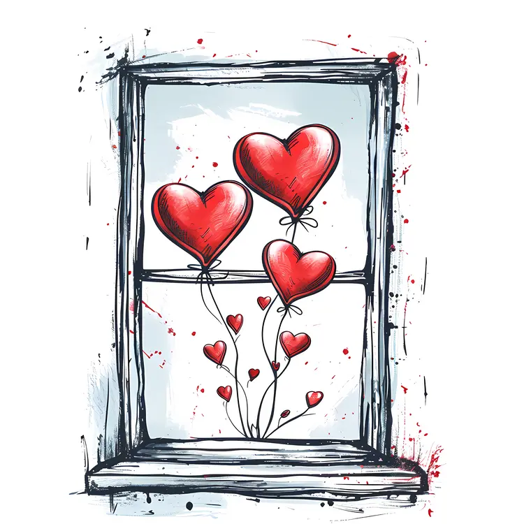 Hearts in Window Illustration for Valentine's Day