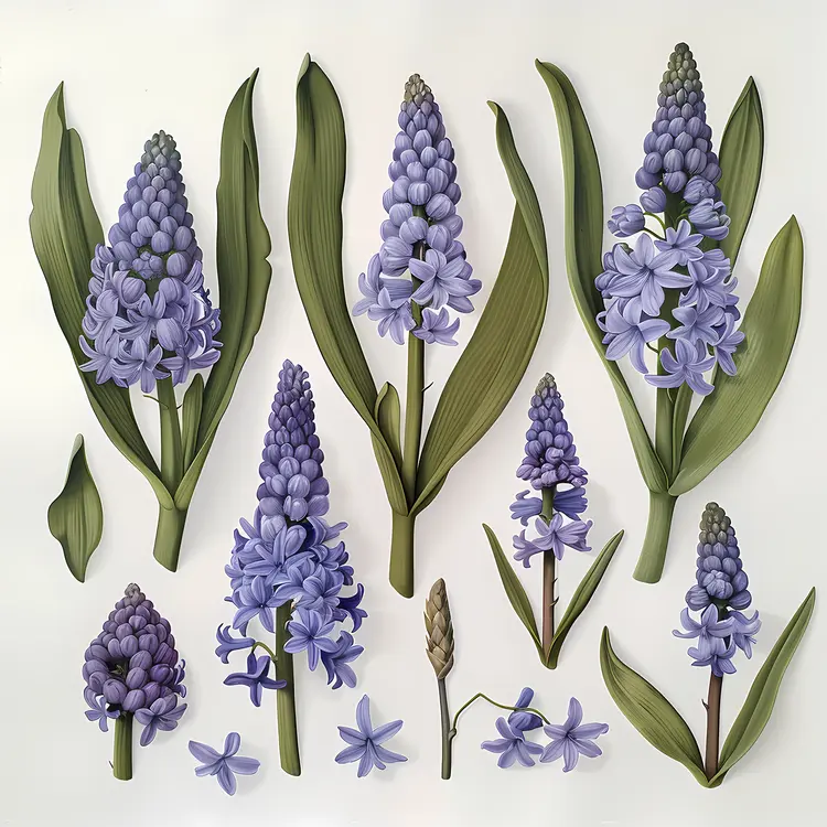 Various Stages of Purple Hyacinth Flowers