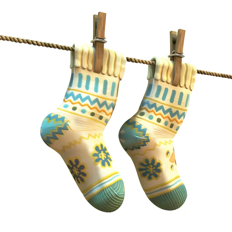 Patterned Socks Hanging on a Clothesline